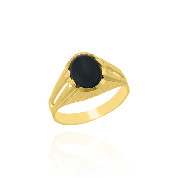 Solid 10KT Yellow Gold Onyx Signet Ring Textured Shoulders