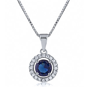 Sterling Silver Halo Sapphire Necklace 1