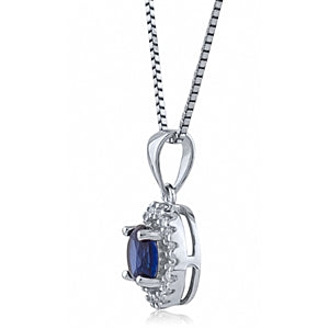 Sterling Silver Halo Sapphire Necklace 1