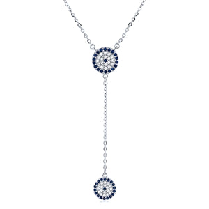 Sterling Silver Double Evil eye drop Necklace