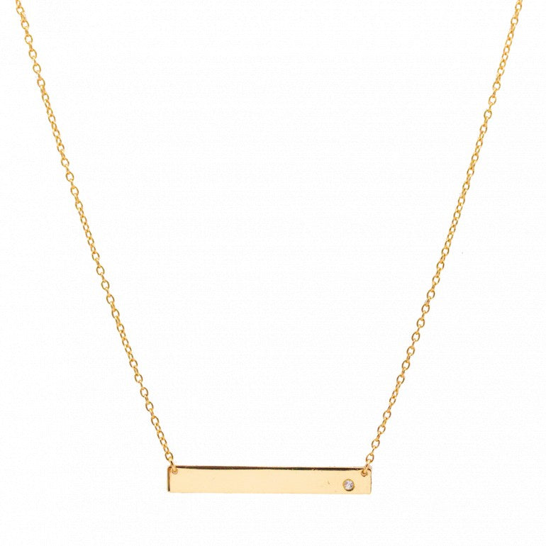 18kt Yellow Gold Plated Bar Necklace with one Cubic Zirconia