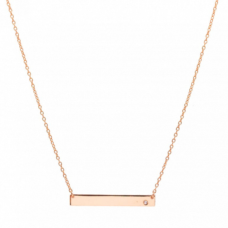 18kt Rose Gold Plated Bar Necklace with one Cubic Zirconia