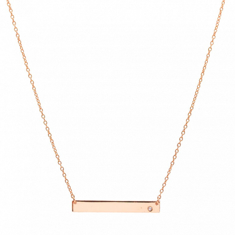 18kt Rose Gold Plated Bar Necklace with one Cubic Zirconia