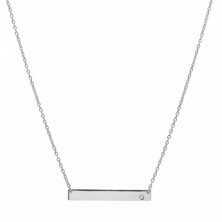 Sterling Silver Bar Necklace with one Cubic Zirconia