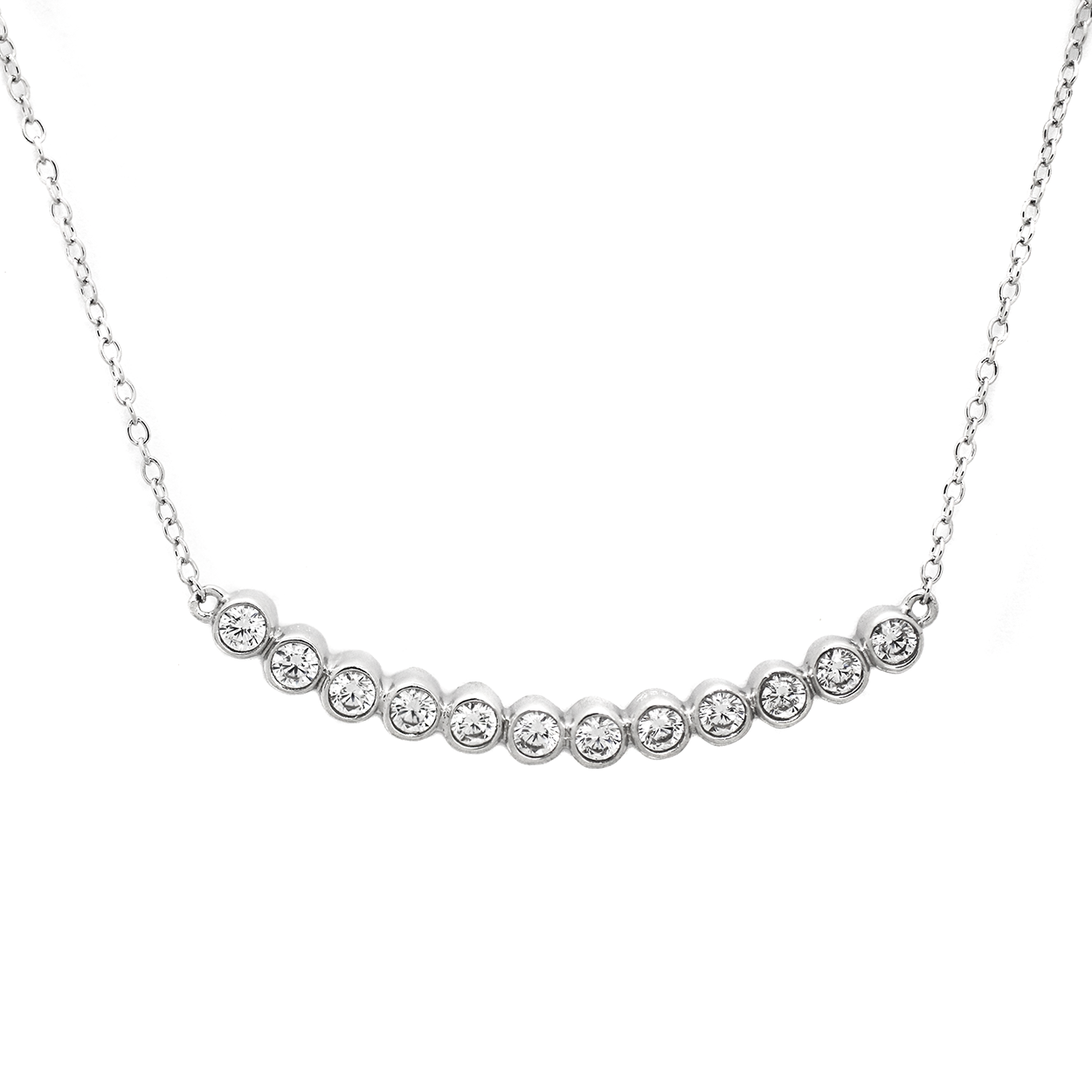 Sterling Silver Curbed Cubic Zirconia Set Bar Necklace