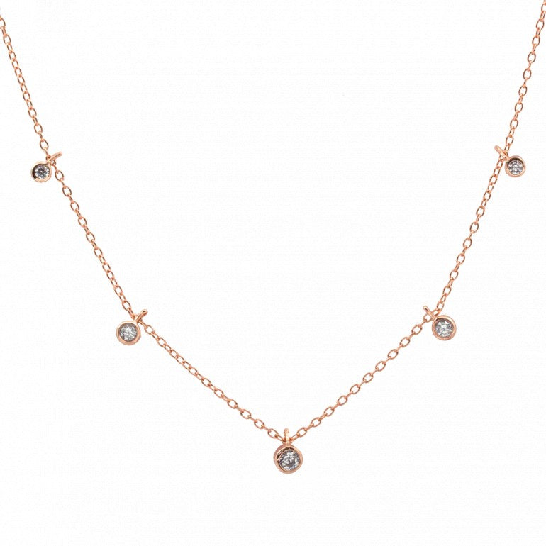 18kt Rose Gold Chain with 5 Bezel Set Cubic Zirconia Charms