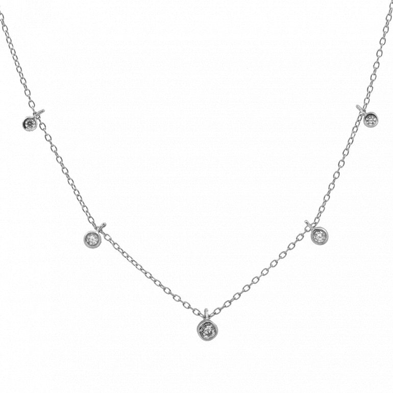 Sterling Silver Chain with 5 Bezel Set Cubic Zirconia Charms