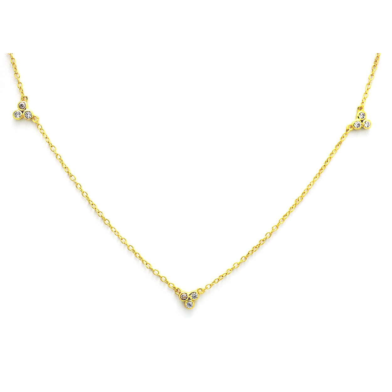 18kt Yellow Gold Plated Necklace with Triple Set Cubic Zirconia Charms