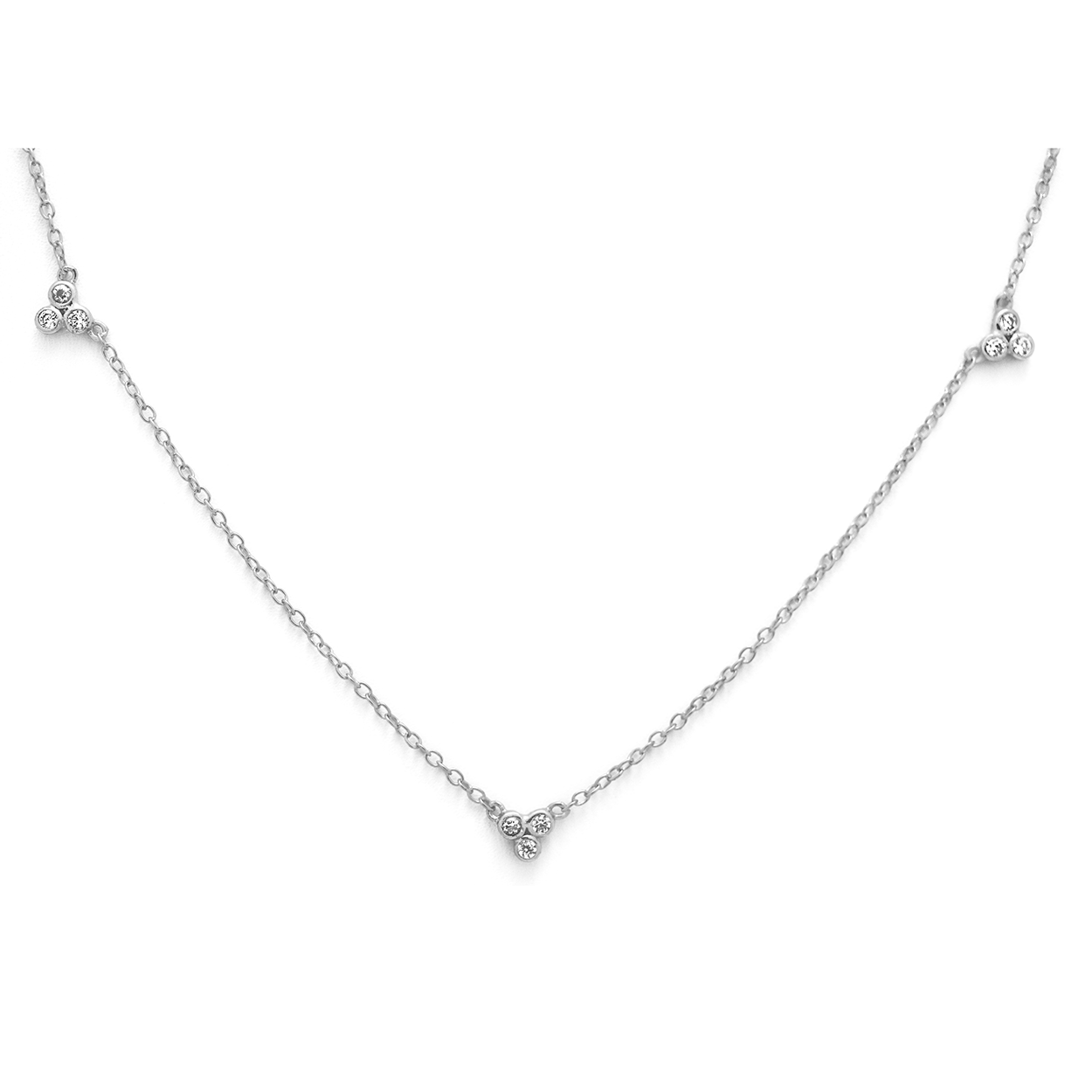Sterling Silver Necklace with Triple Set Cubic Zirconia Charms