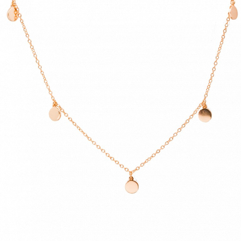 18kt Rose Gold Plated Chain with 5 High-Polished Disc Charms