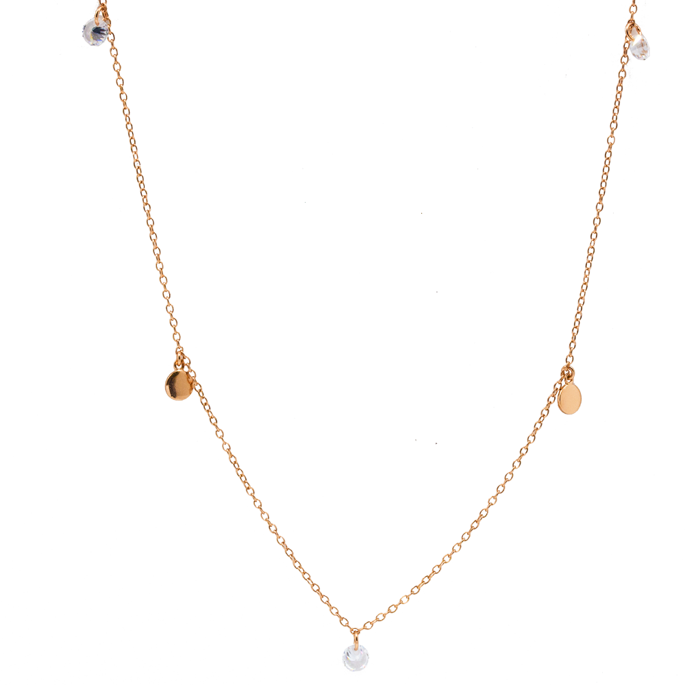 18kt Rose Gold Plated Mic Drop Pendant set with Discs and Crystals at 34