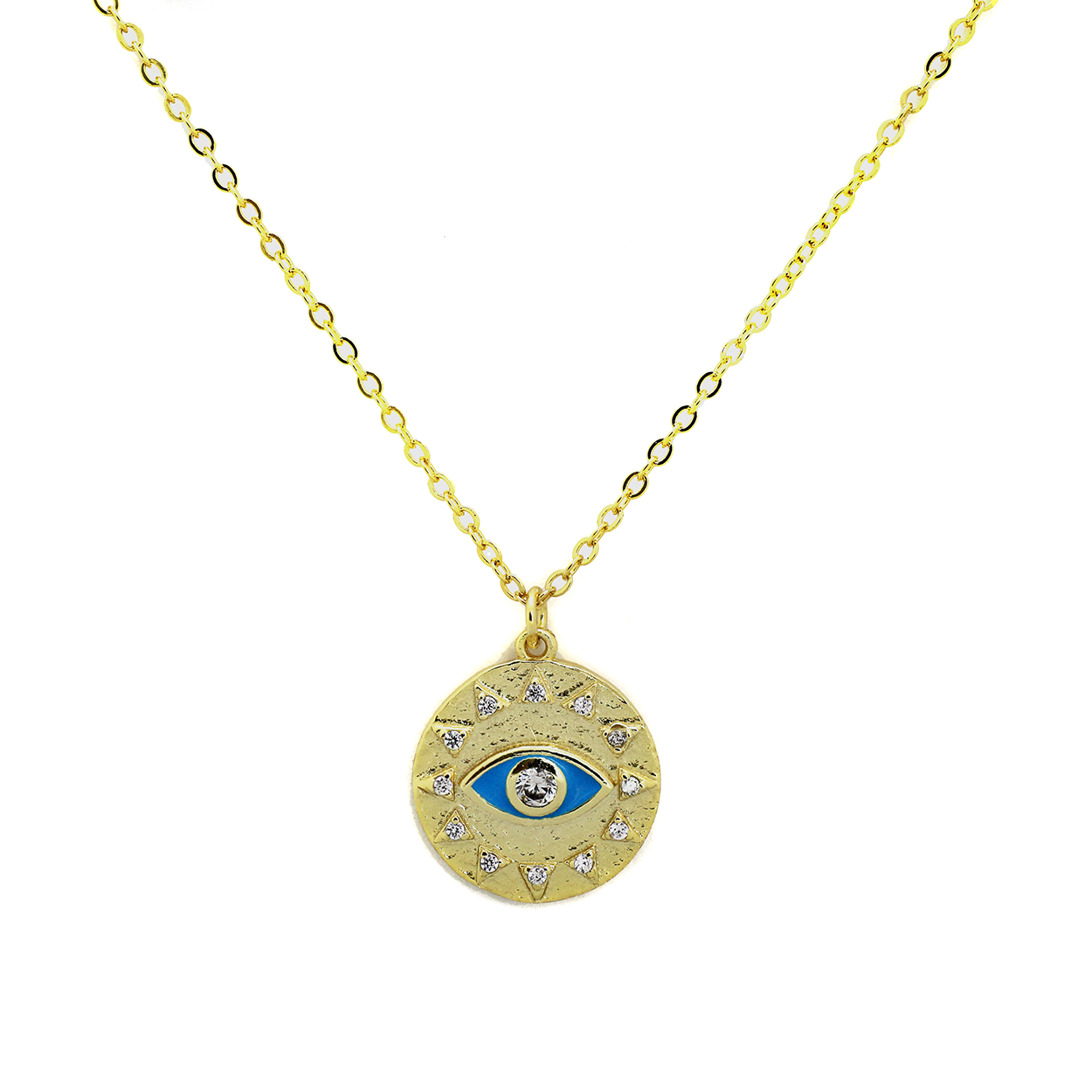 18kt Yellow Gold Plated Evil Eye Medallion Necklace