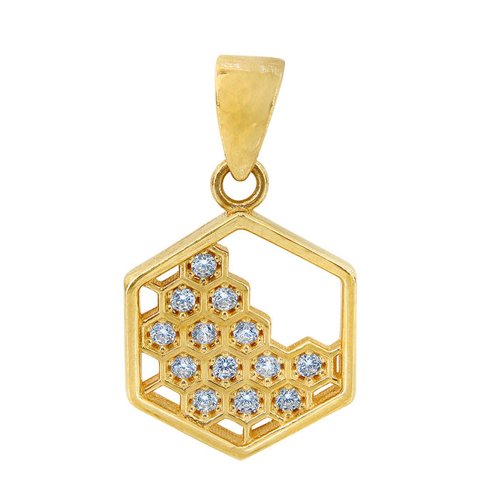 10KT Yellow Gold Hexagon pendant with Cubic Zirconia