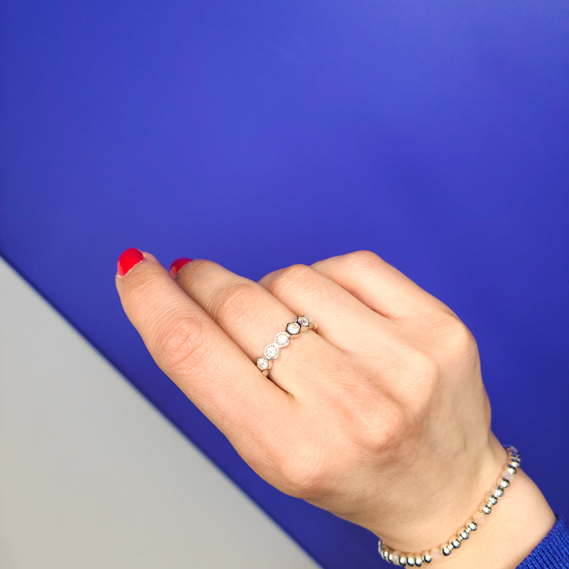 Model wearing Sterling Silver Hexagon ring
