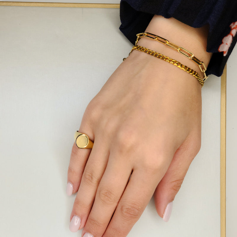 Woman wearing Yellow Gold Signet Ring