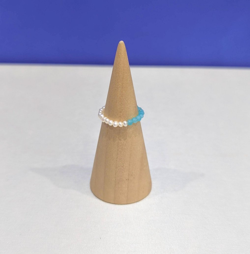 Half Pearl Amazonite Ring - Silver