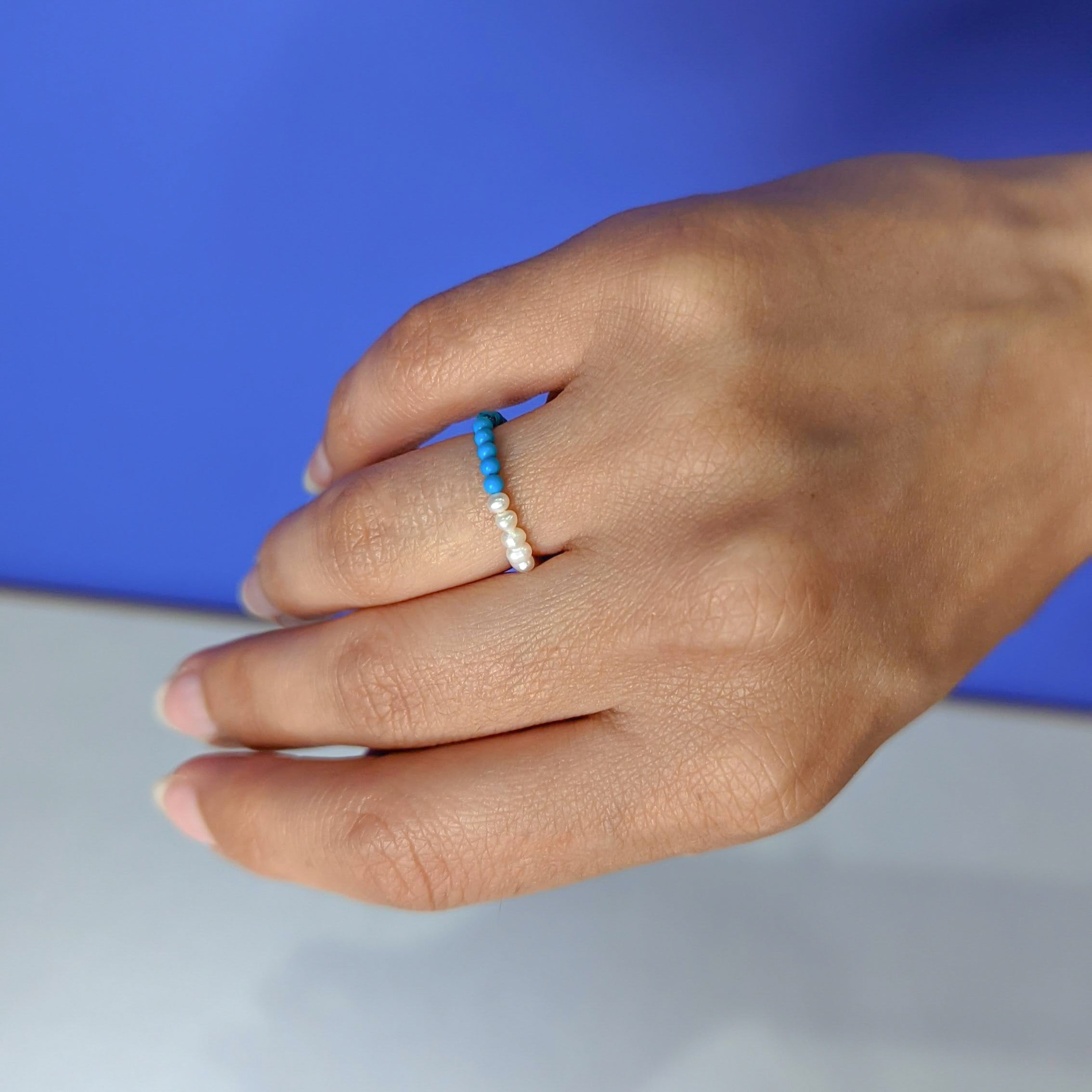 Half Pearl Turquoise Ring - Silver