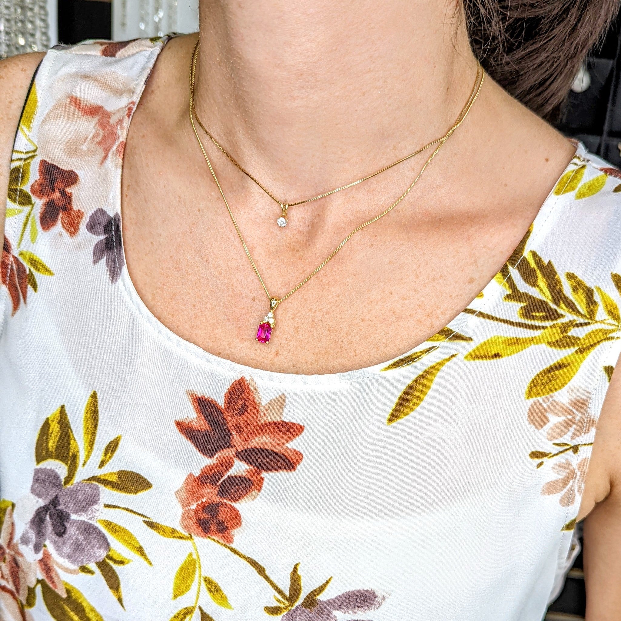 Model wearing Pescara and Diamond Necklace