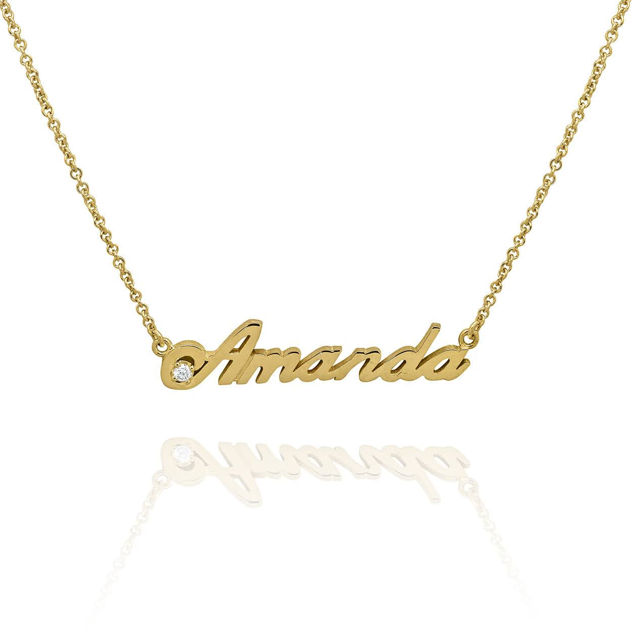 14KT Yellow Gold Amanda Name Plated with a Diamond