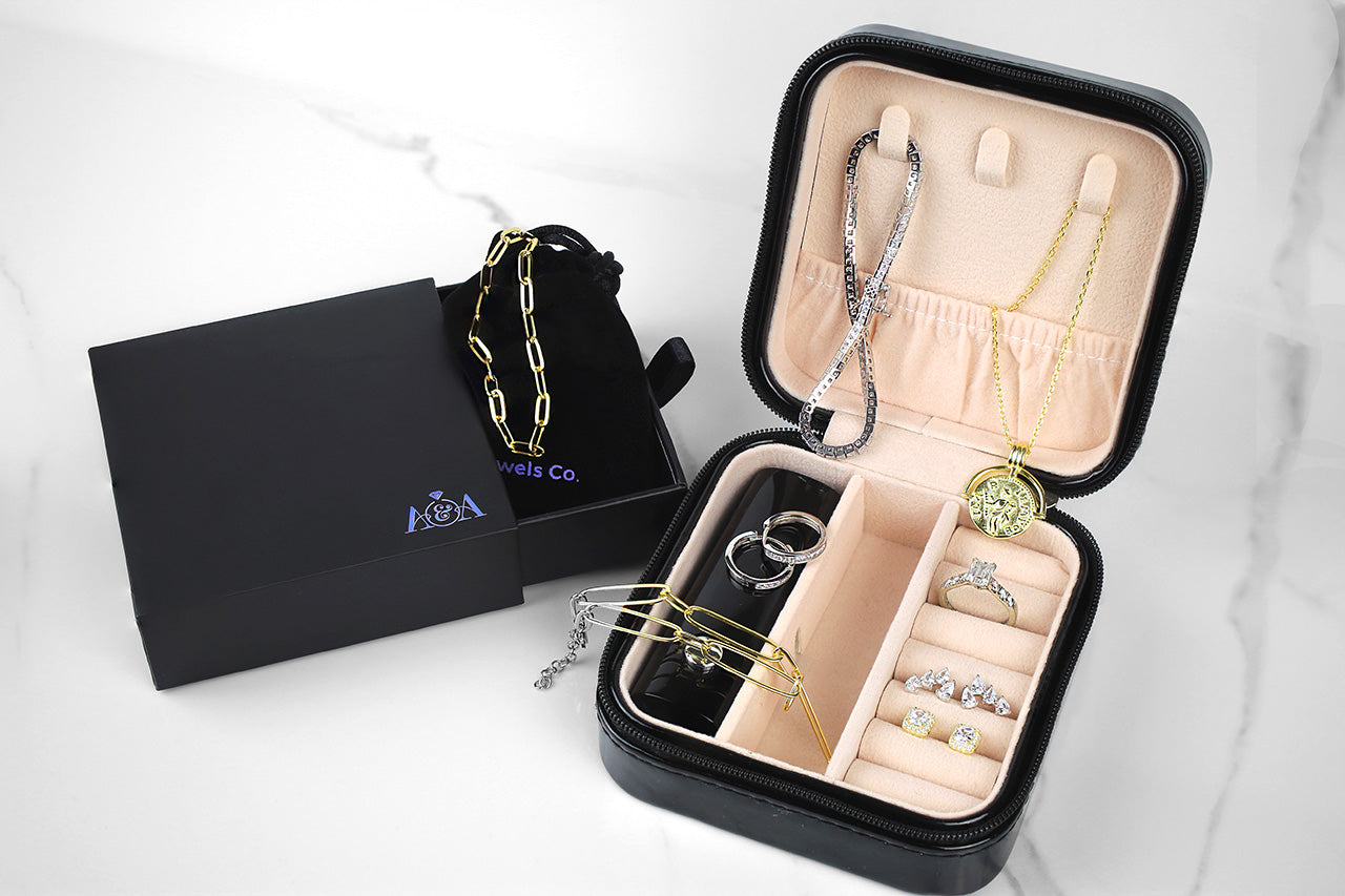 Jewellery Travel Case with Jewellery and Lipstick and A&A Jewels Co. Jewellery Box