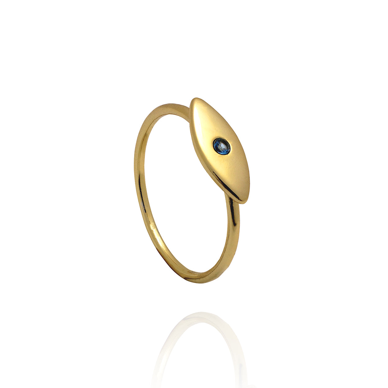 18kt Yellow Gold Plated Sterling Silver Evil Eye Ring Featuring an Aquamarine 2