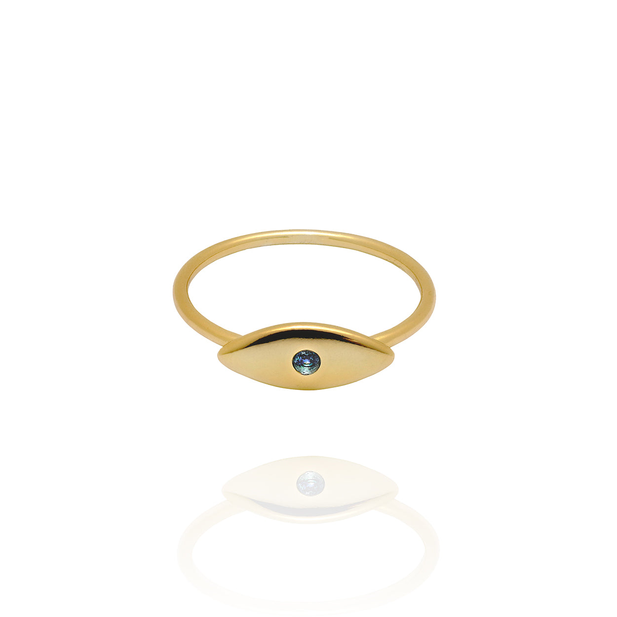 18kt Yellow Gold Plated Sterling Silver Evil Eye Ring Featuring an Aquamarine 1