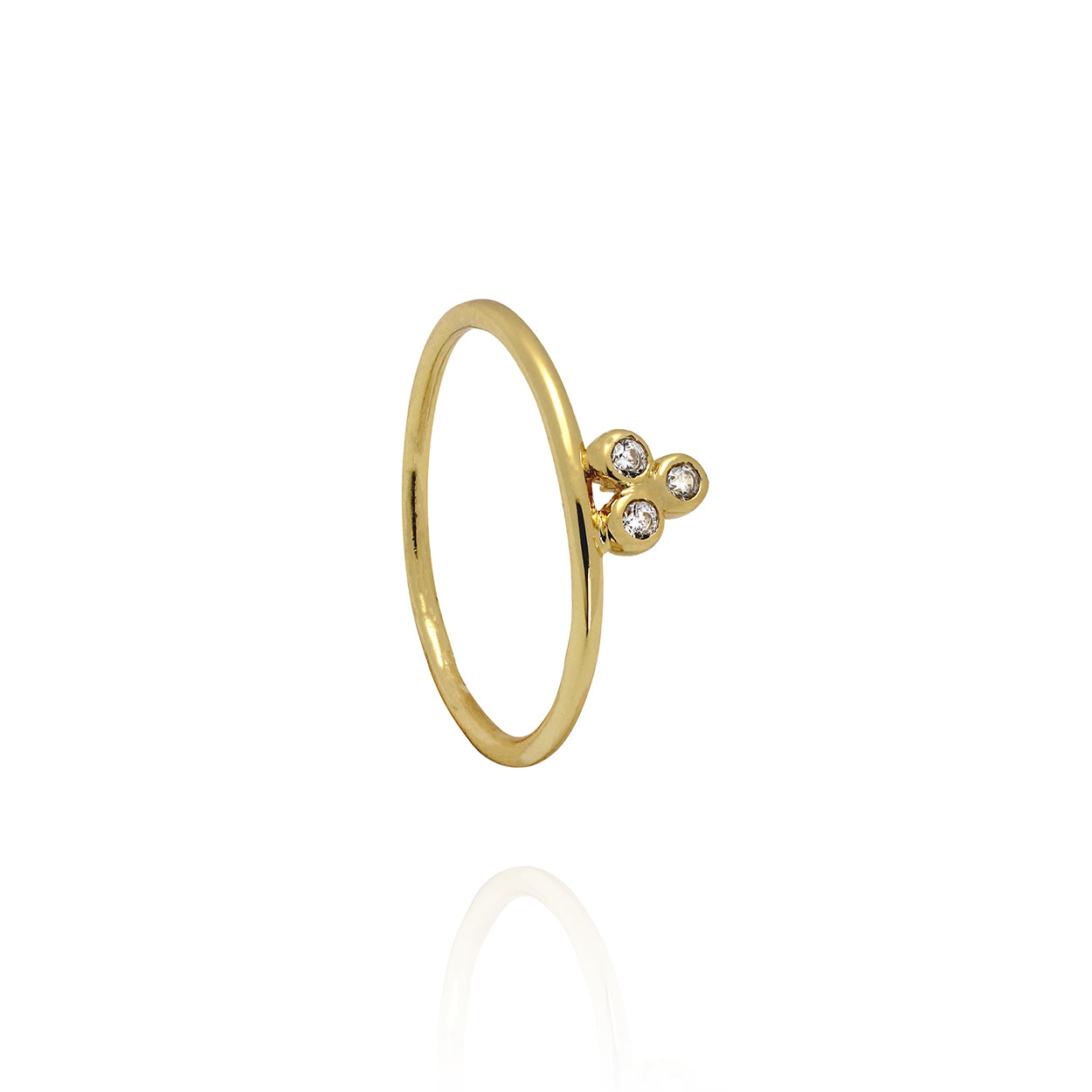 18kt Yellow Gold Plated Triple Cubic Zirconia Bezel Set Ring 2