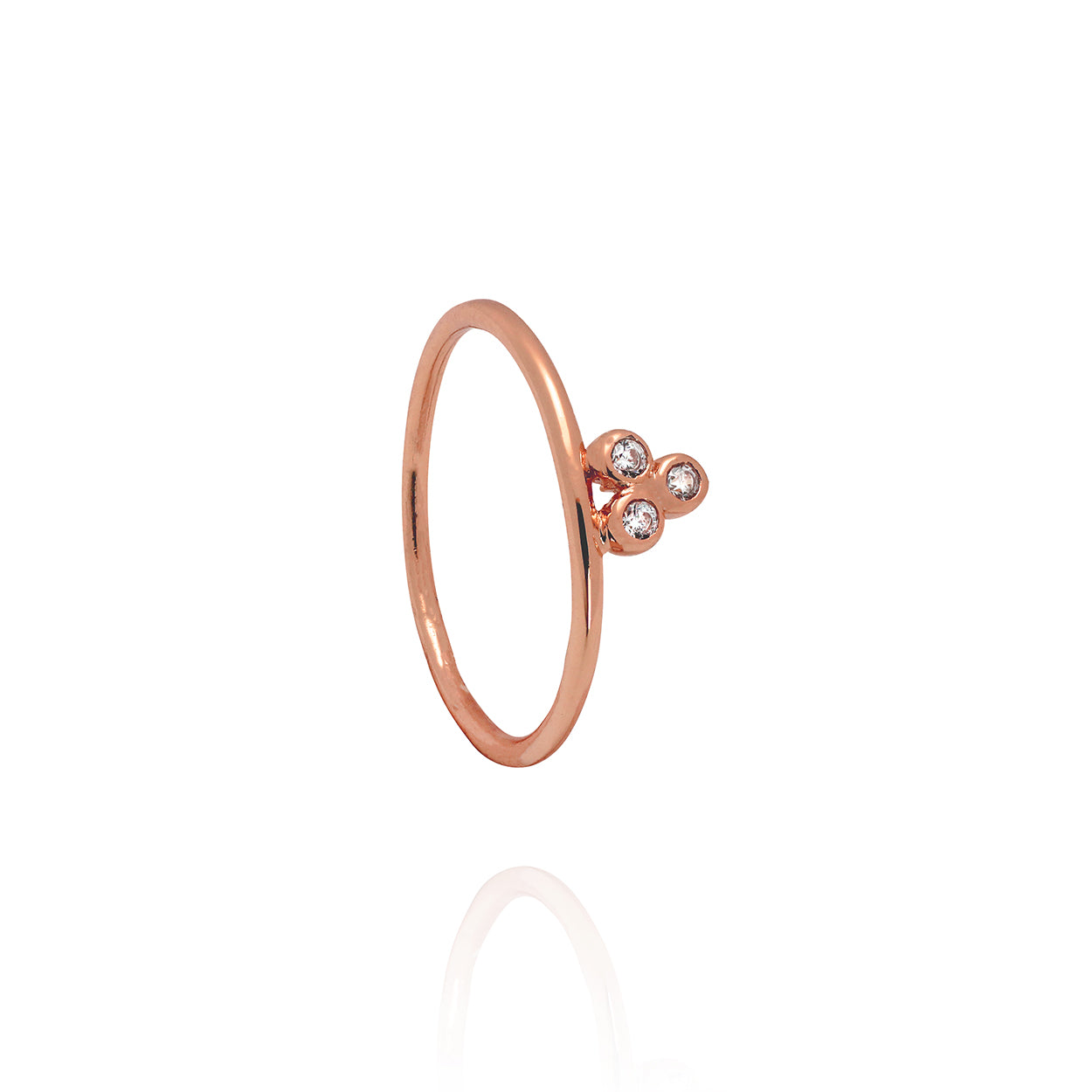 18kt Rose Gold Plated Triple Cubic Zirconia Bezel Set Ring 2