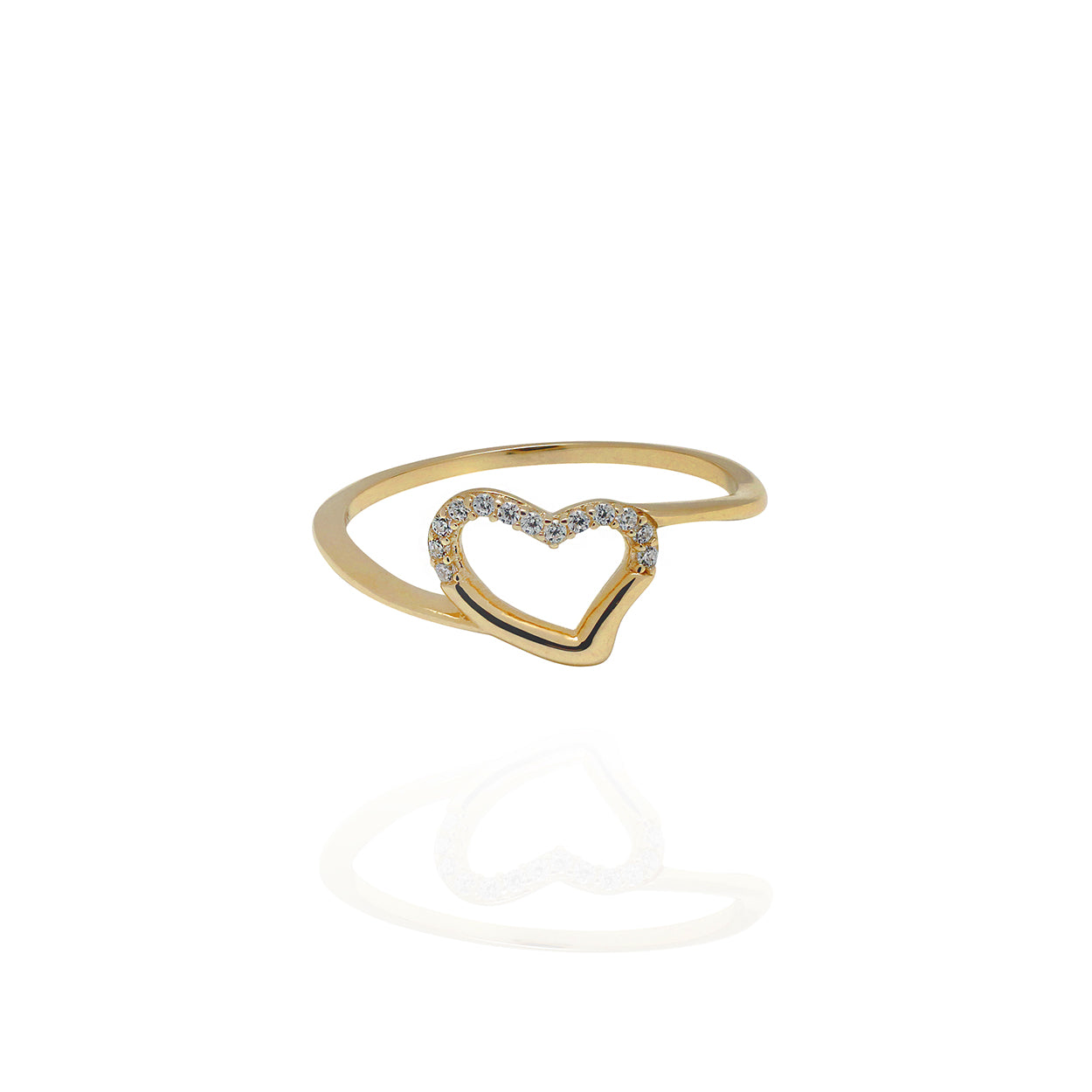 10kt Yellow Gold Open Heart Ring set with Cubic Zirconia