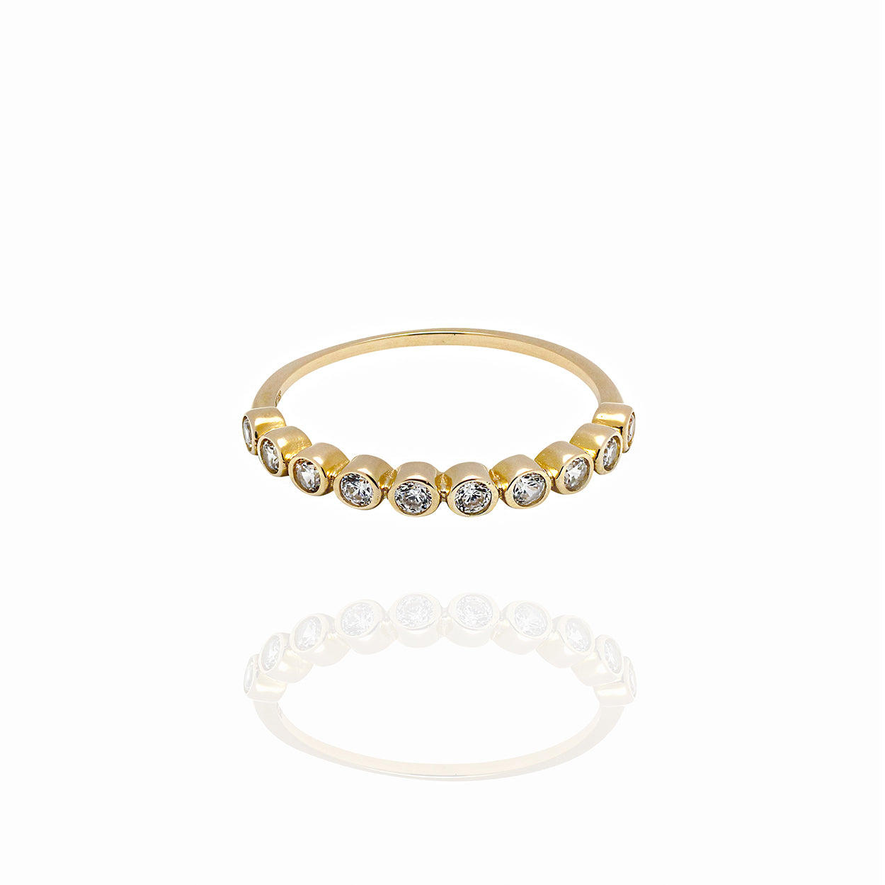 10kt Yellow Gold Ring with Bezel Set Beads of Cubic Zirconia 1