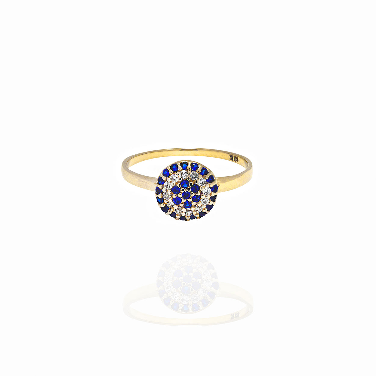 10kt Yellow Gold Round Top Ring set with Sapphires and Cubic Zirconia
