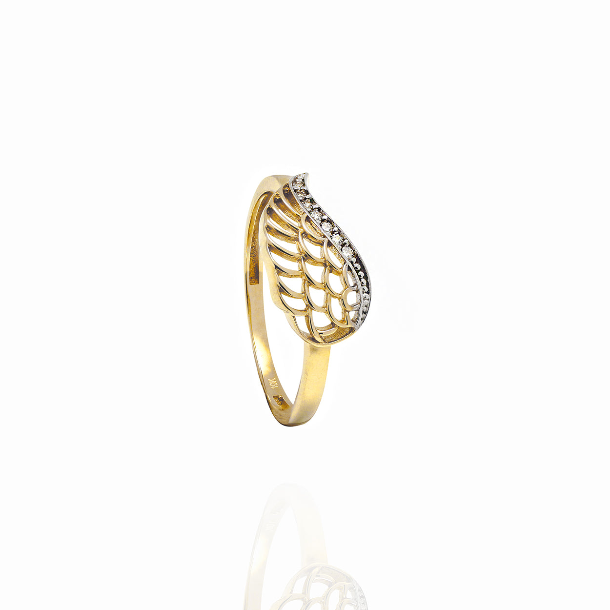 10kt Yellow and White Gold Angel Wing Ring set with Cubic Zirconia 2