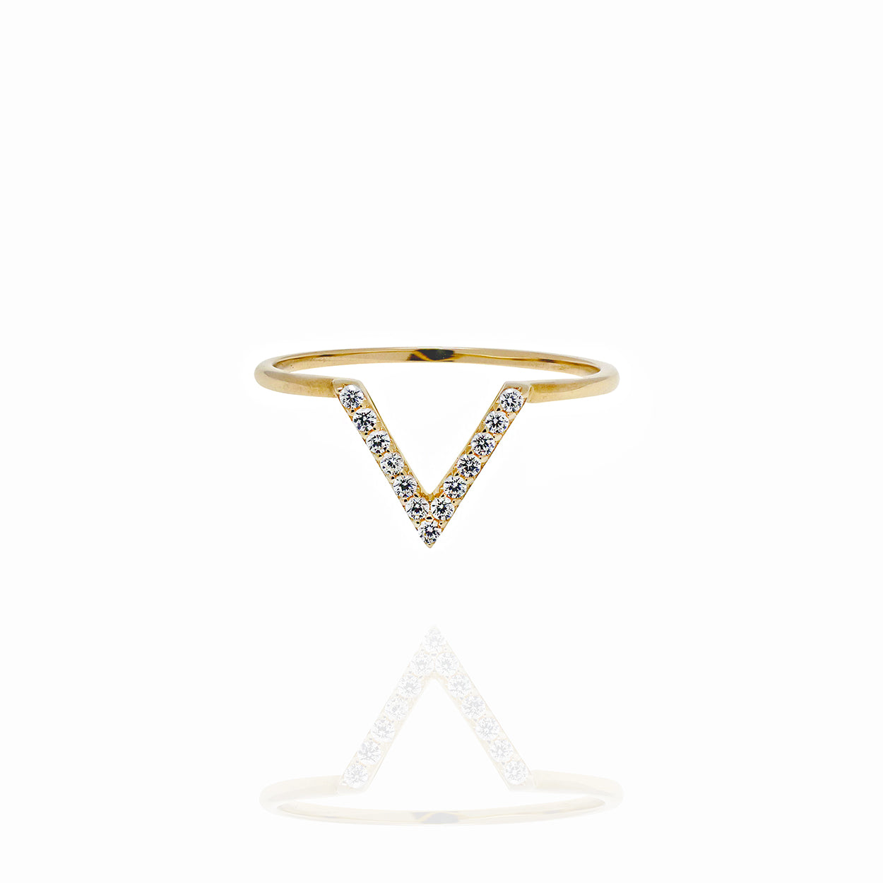 10kt Yellow Gold V Shaped ring set with Cubic Zirconia 1