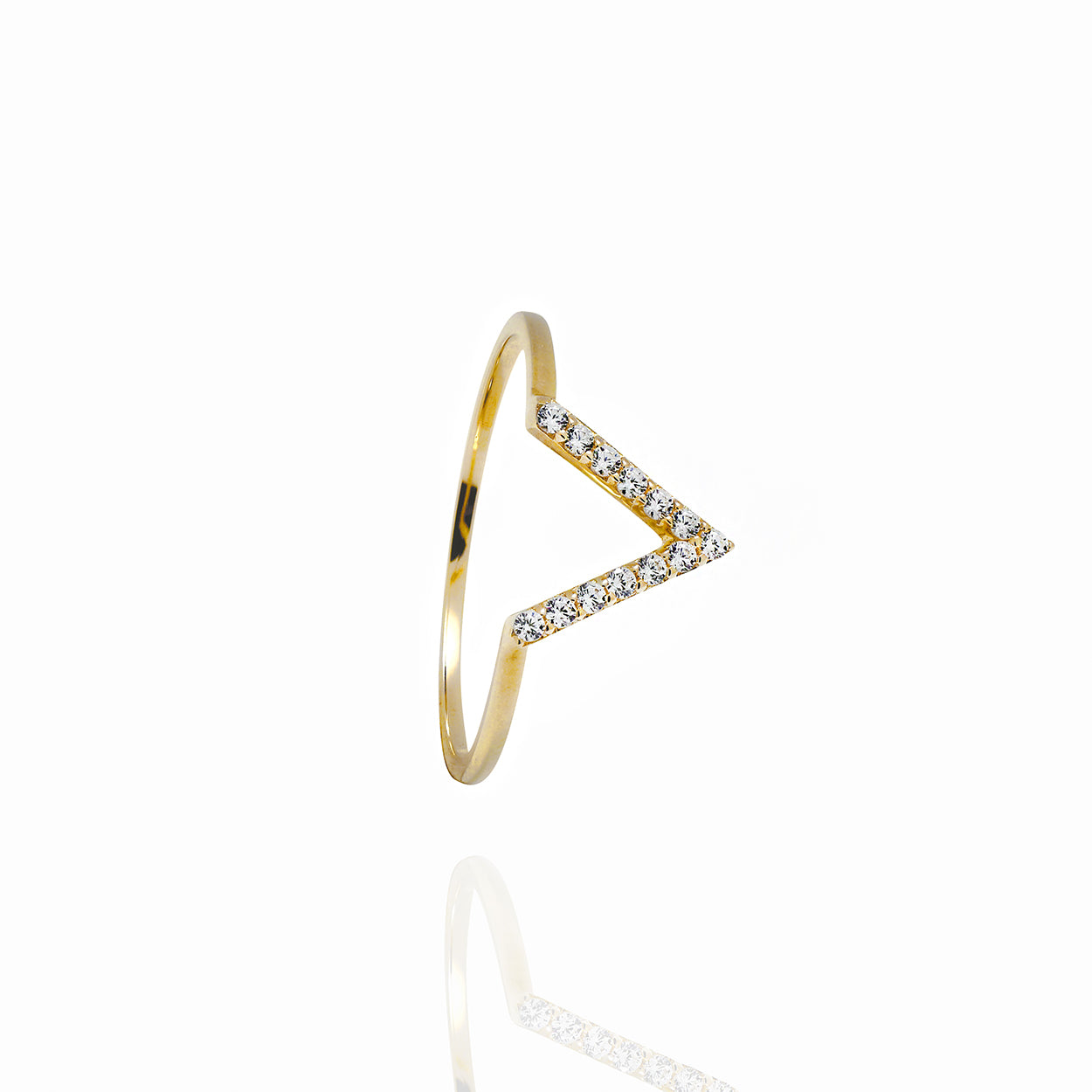 10kt Yellow Gold V Shaped ring set with Cubic Zirconia 2