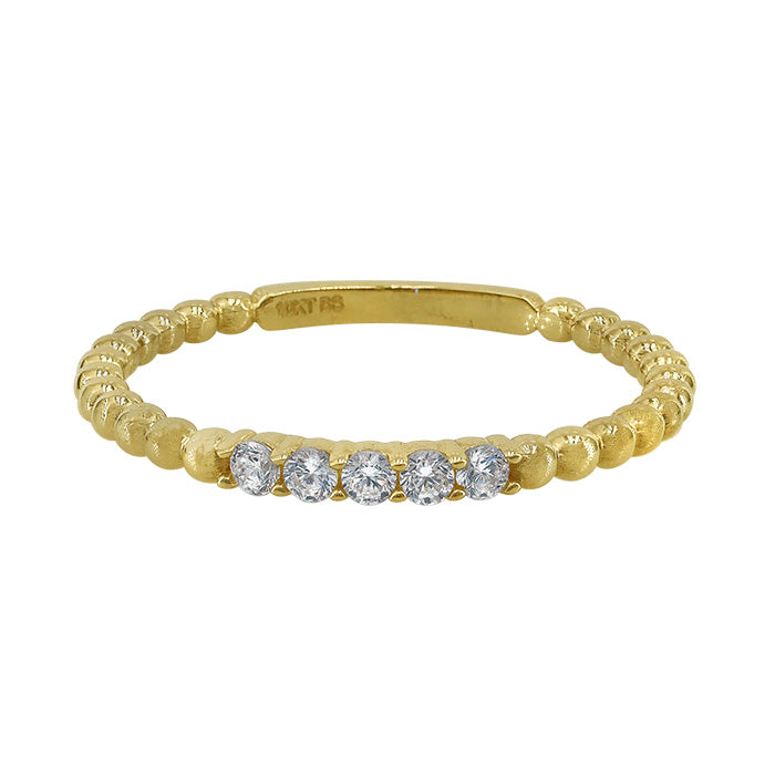 10KT Yellow Gold beaded cubic zirconia ring