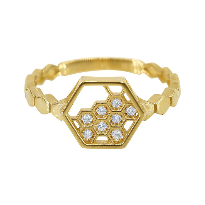 Cubic Hexagon Ring 10KT Yellow Gold