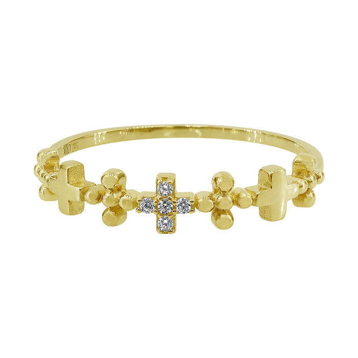 10KT Yellow Gold Cubic Cross Ring