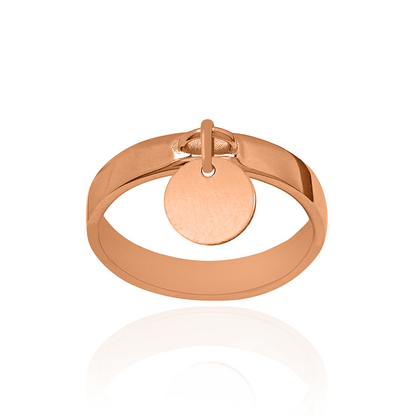 Solid Rose Gold Dangle Ring Large with Round Tag Charm