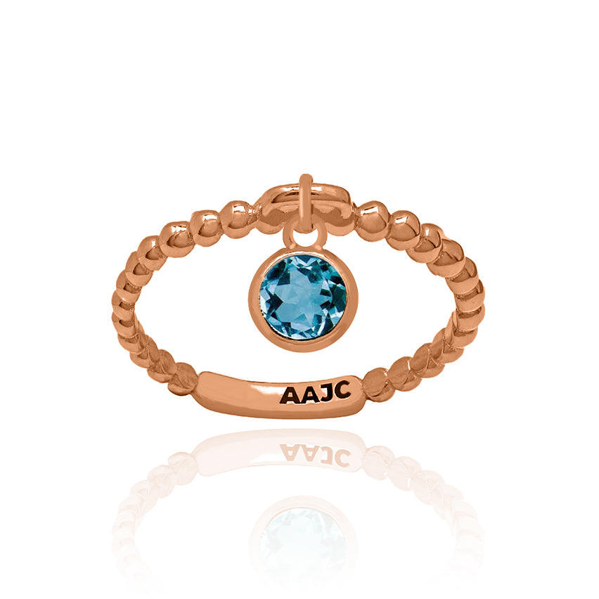 Sterling Silver Rose Gold Plated Bubble Dangle Ring with Blue Topaz Charm