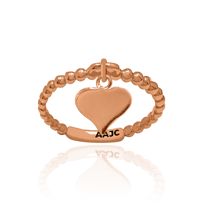 Solid Rose Gold Bubble Dangle Ring with Large Heart Charm