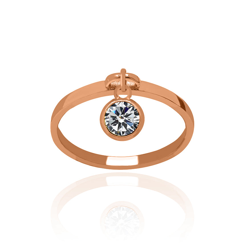 Soldi Rose Gold Dangle Ring Small with Cubic Zirconia Charm