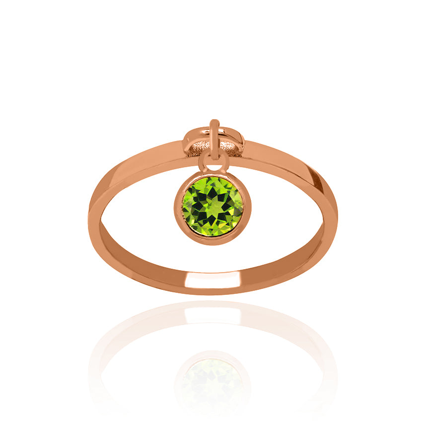 Solid Rose Gold Dangle Ring Small with Peridot Charm