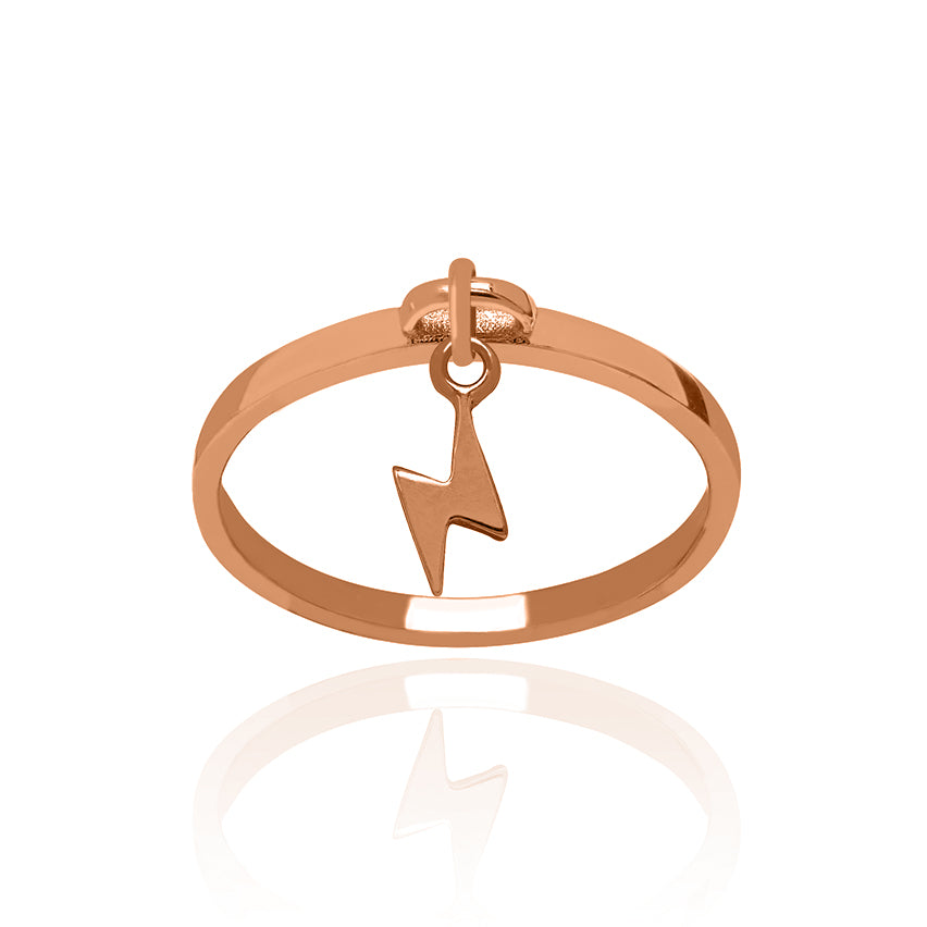 Solid Rose Gold Bolt Charm Ring Small