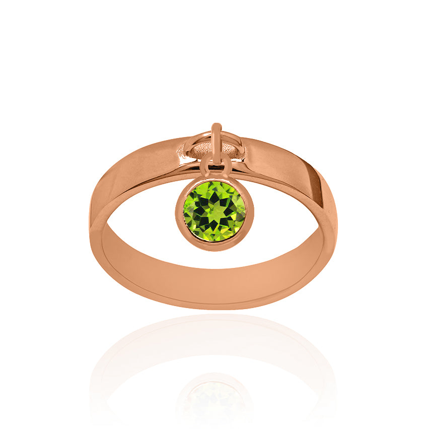 Solid Rose Gold Dangle Ring Large with Peridot Charm