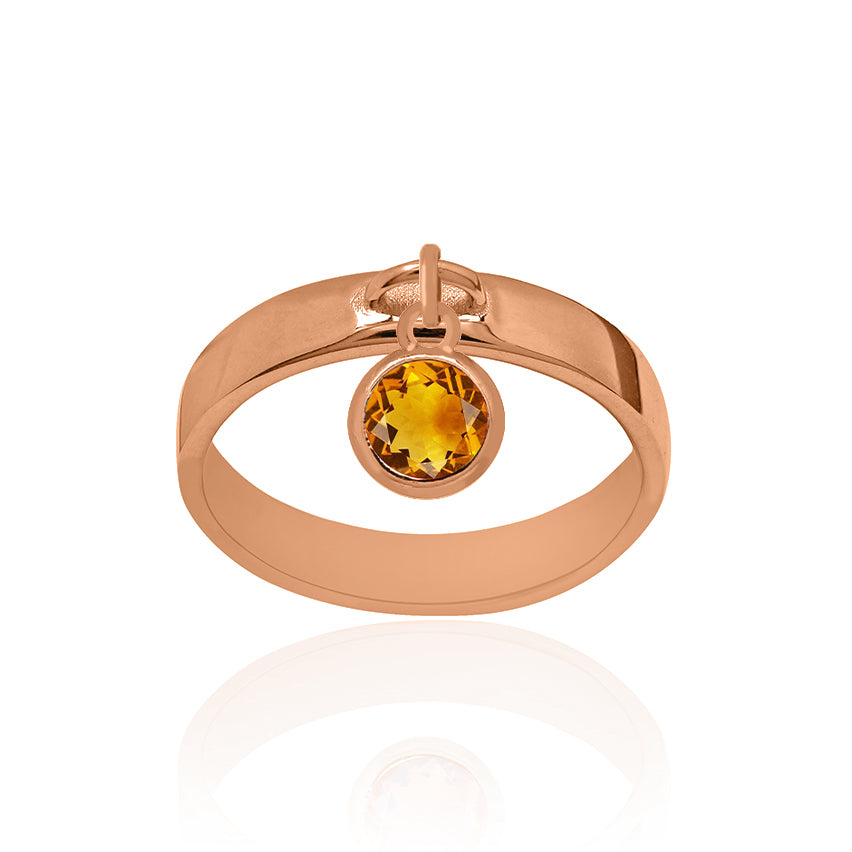 Solid Rose Gold Dangle Ring Large with Citrine Charm