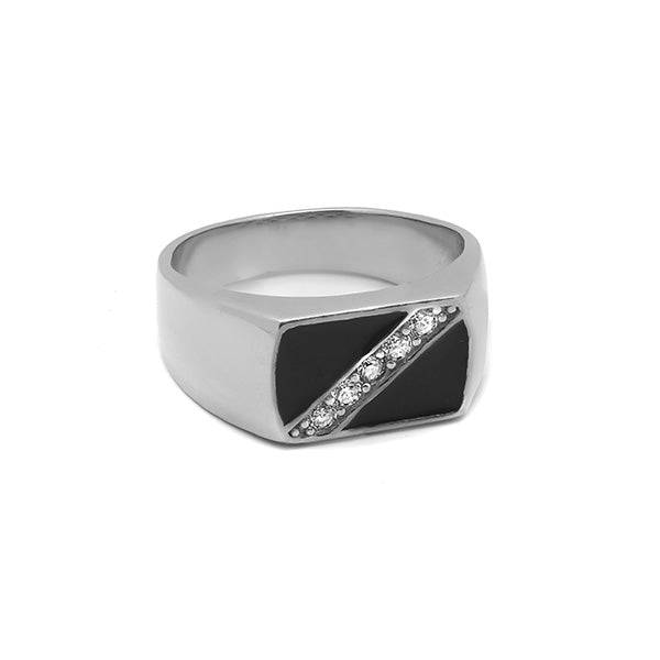 Sterling Silver Cubic Zirconia and Split Onyx Ring 1