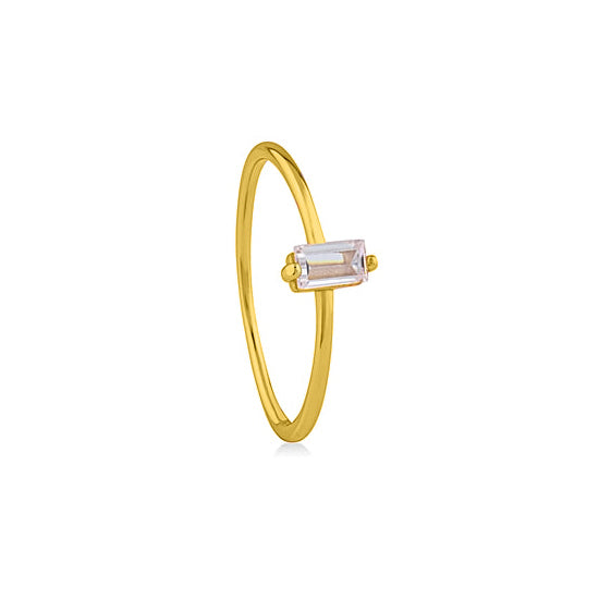 Sterling Silver 18KT Gold Plated Emerald Cut Cubic Zirconia Set Ring 1