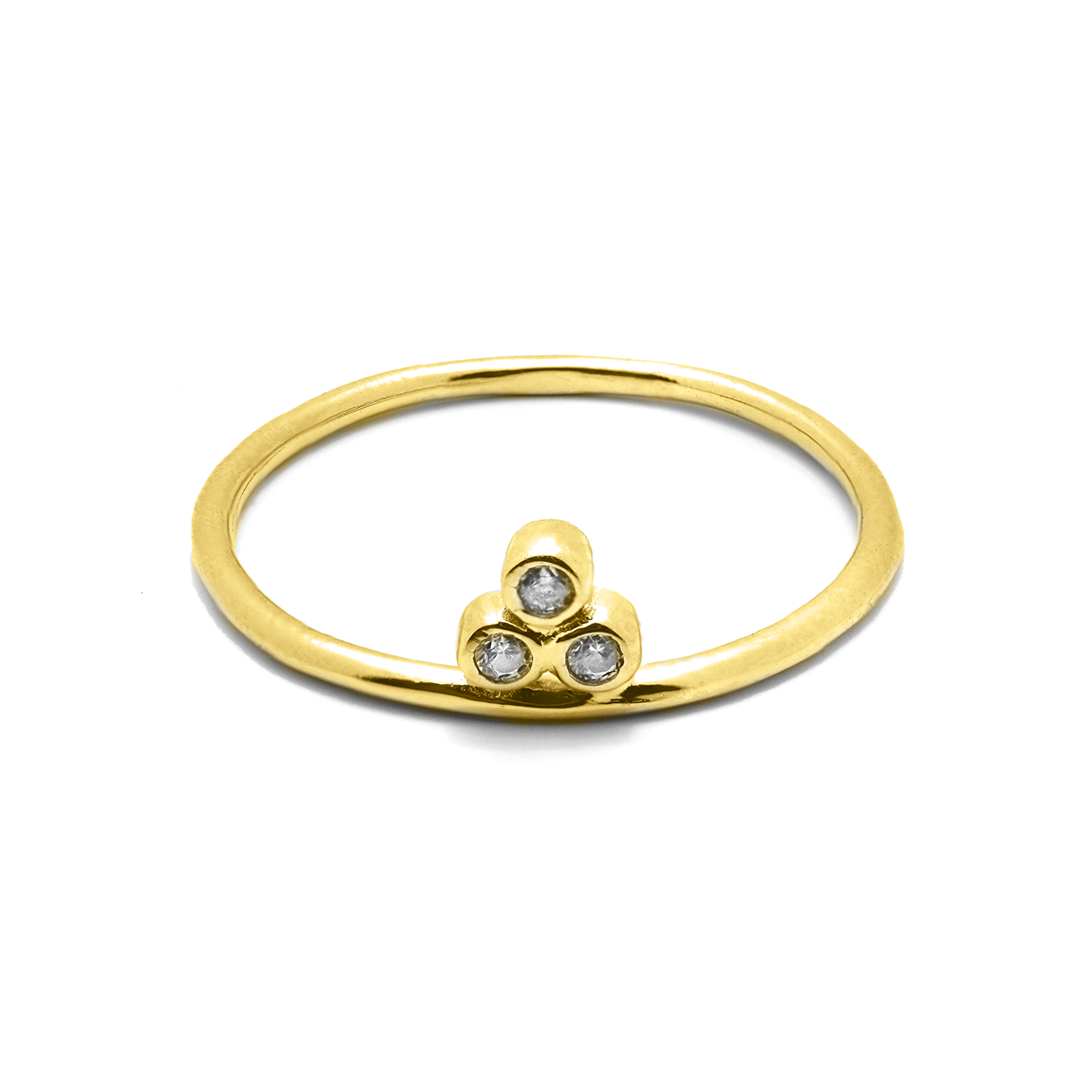 18kt Yellow Gold Plated Triple Cubic Zirconia Bezel Set Ring