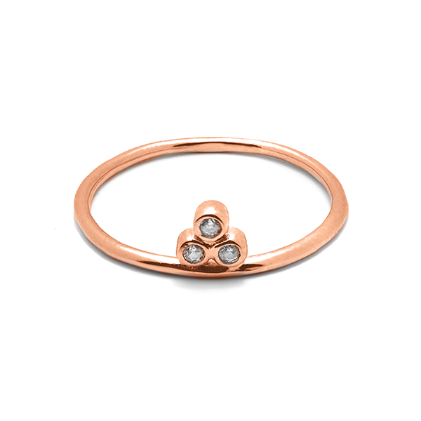 18kt Rose Gold Plated Triple Cubic Zirconia Bezel Set Ring