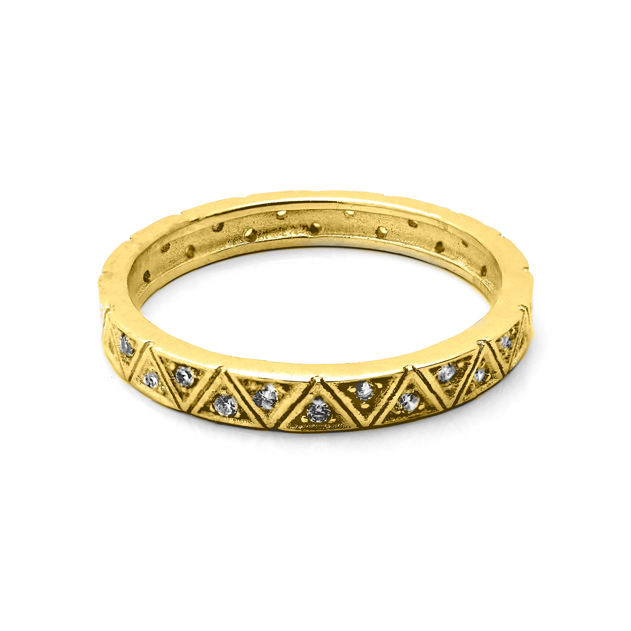 18kt Yellow Gold Plated Sequenced Triangles Ring with Cubic Zirconia
